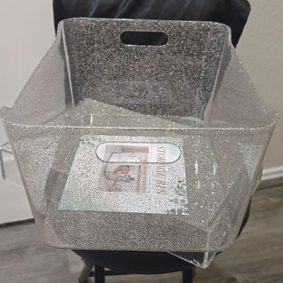 At Home Transparent Decorative Glitter Storage Bin w/Handles - Picture 5 of 8